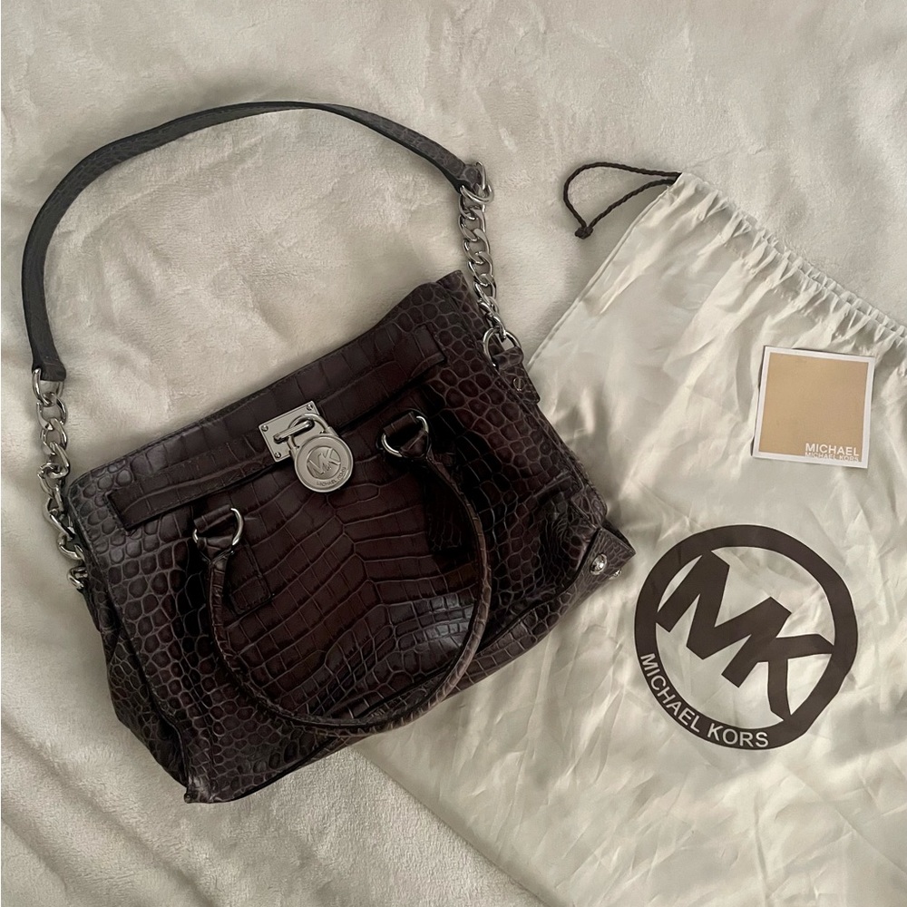 Authentic Michael Kors Brown Hamilton crocodile purse
